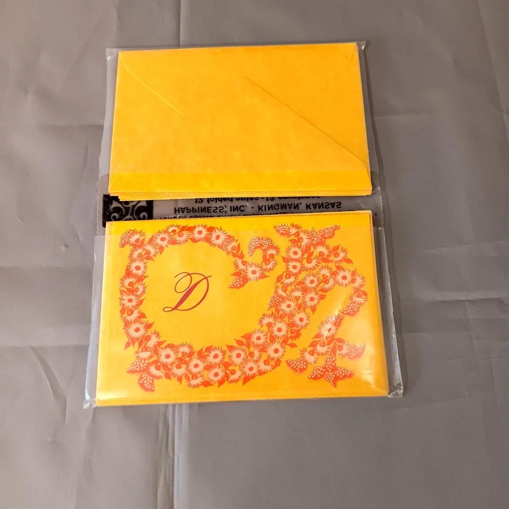 Vintage 60s 70s Stationery Set 9 Cards 9 Envelopes Floral Initial‎ D Monogram